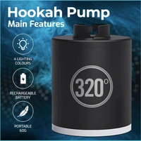 320 Electric Hookah Pump - 1300 mAh Rechargeable Battery with LED Light - Universal Shisha Starter Kit Helper