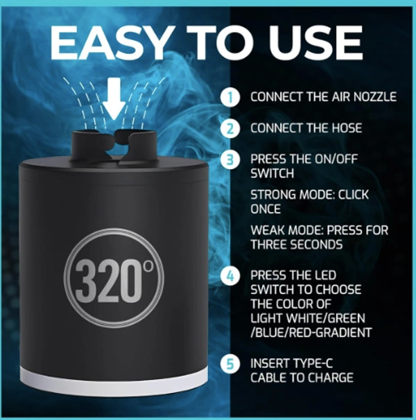 320 Electric Hookah Pump - 1300 mAh Rechargeable Battery with LED Light - Universal Shisha Starter Kit Helper