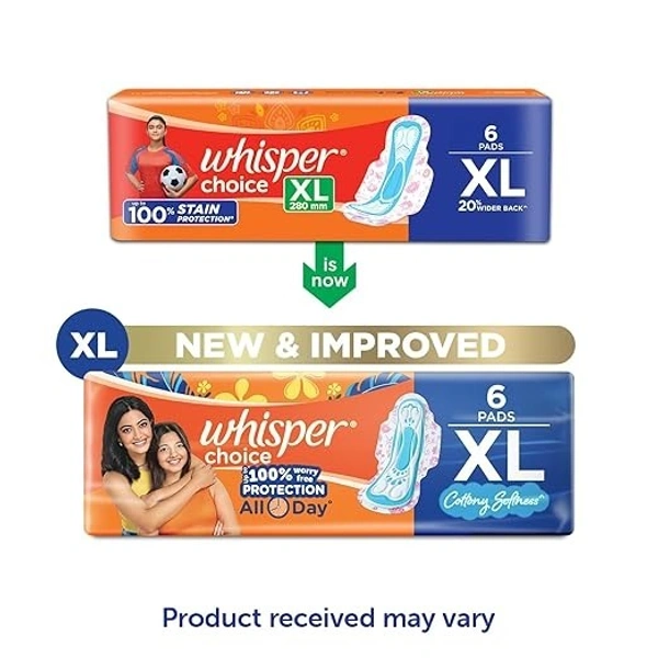 Whisper Choice Sanitary Pads for Women, XL, 6 Napkins (Pack of 1)