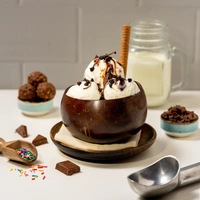Coconut Shell Bowls | 100% Eco-Friendly & Sustainable | Dessert Serveware (Big Bowl with Spoon & Fork)