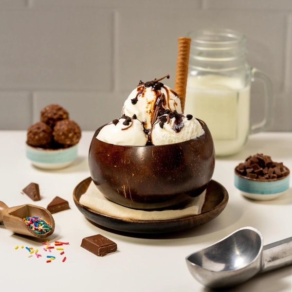 Coconut Shell Bowls | 100% Eco-Friendly & Sustainable | Dessert Serveware (Big Bowl with Spoon & Fork)