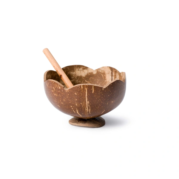 Floral Coconut Shell Bowl with Spoon | Handmade | 100% ecofriendly & Sustainable | 200-250 ml | Set of 2