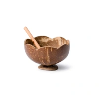 Natural Coconut Bowl Set with Spoons, 4 Pieces, Handcrafted Serving Bowls with Stand