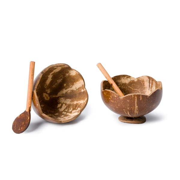 Floral Coconut Shell Bowl with Spoon | Handmade | 100% ecofriendly & Sustainable | 200-250 ml | Set of 2