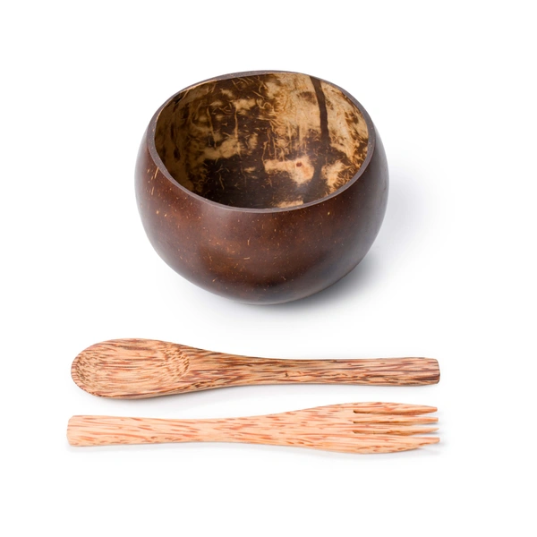 Coconut Shell Bowls | 100% Eco-Friendly & Sustainable | Dessert Serveware (Big Bowl with Spoon & Fork)