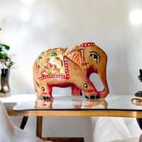 Artistic Wooden Elephant Figurine | Handcrafted & Handpainted - 2 in, 1.5 in, 3 in