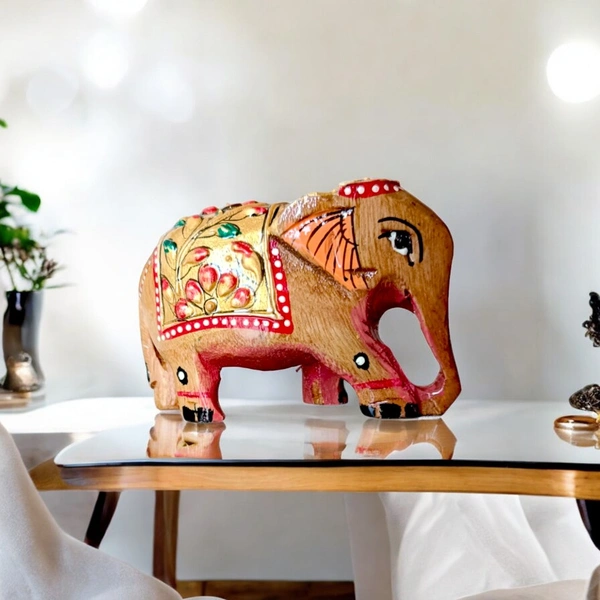 Artistic Wooden Elephant Figurine | Handcrafted & Handpainted - 2 in, 1.5 in, 3 in