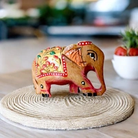 Artistic Wooden Elephant Figurine | Handcrafted & Handpainted - 2 in, 1.5 in, 3 in