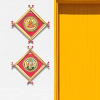 Divine Laxmi and Ganesh Handprinted Palm Leaf Artwork - 0.5 in, 5 in, 5 in