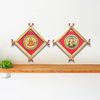 Divine Laxmi and Ganesh Handprinted Palm Leaf Artwork - 0.5 in, 5 in, 5 in
