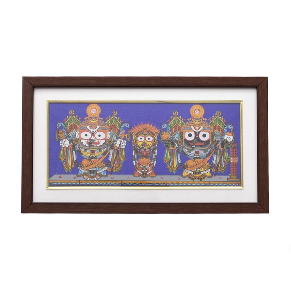 Elegant Pattachitra Painting of Lord Jagannath, Balabhadra, and Subhadra on Tussar Silk (Nagarjuna Besha) 13 X 7 Inches - 0.5 in, 12 in, 7 in