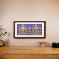 Elegant Pattachitra Painting of Lord Jagannath, Balabhadra, and Subhadra on Tussar Silk (Nagarjuna Besha) 13 X 7 Inches - 0.5 in, 12 in, 7 in