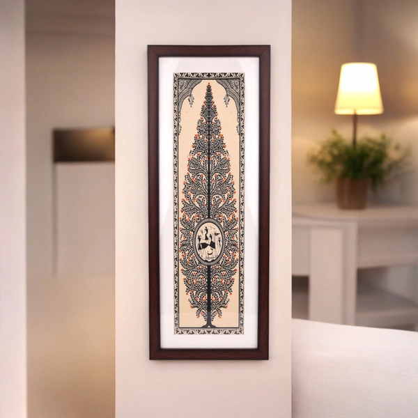 Elegant Tree of Life Pattachitra Painting on Tussar Silk - 0.5 in, 8 in, 22 in