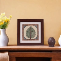 Elegant Tree of Life Pattachitra Table Top Painting on Tussar Silk - 0.5 in, 6.5 in, 6.5 in