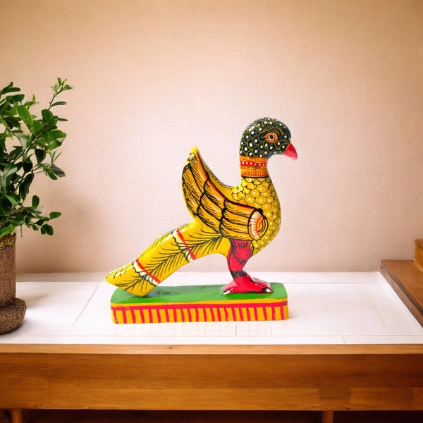 Hand Carved Wooden Yellow Bird | Quirky Home Decor | Ecofriendly & Sustainable decor - 6 in, 1.5 in, 5 in