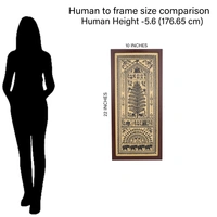 Hand Printed Black Saura Tribal Painting on Tussar Silk | Framed Artwork - 0.5 in, 10 in, 22 in