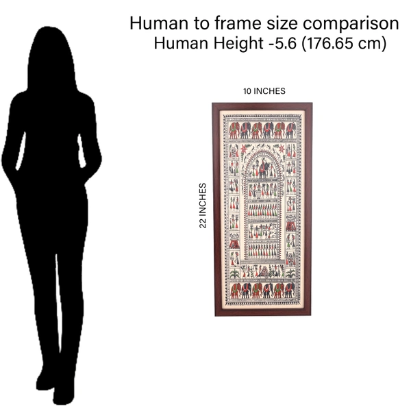 Hand Printed Brown Saura Tribal Painting on Tussar Silk | Framed Artwork - 0.5 in, 10 in, 22 in