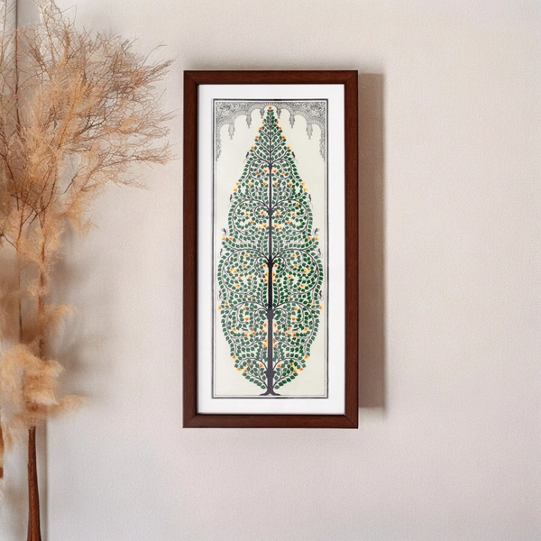 Hand Printed Pattachitra Tree of Life on Tussar Silk Painting - 0.5 in, 9 in, 19 in