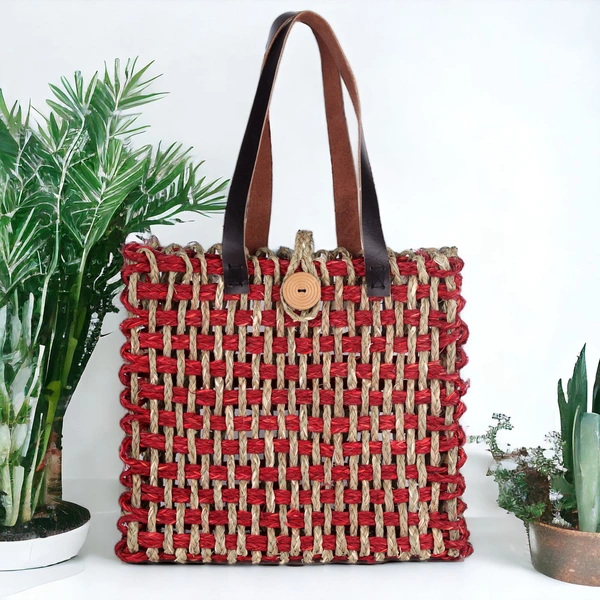 Handcrafted Sabai Grass Bag - Eco-Friendly Chic - 12 in, 4 in, 12 in