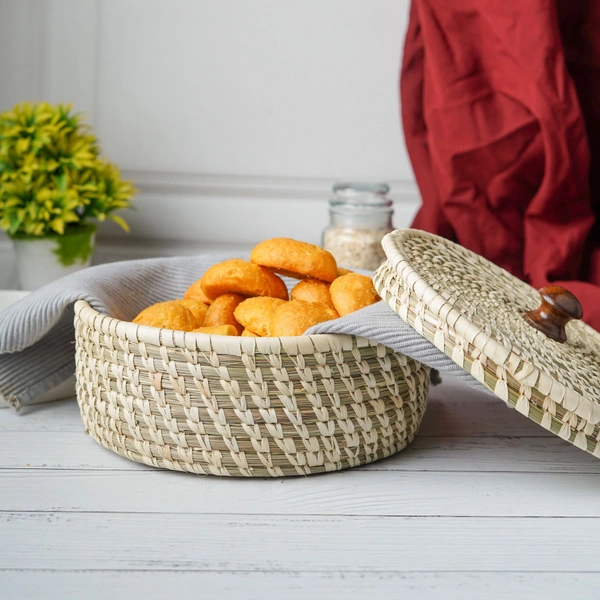 Handmade Sabai Grass Box For Roti/Chapati/Paratha/Dry Fruits | Kitchen Decor Cum Utility - 3 in, 8 in, 8 in