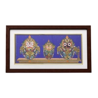 Handpainted Lord Jagannath, Balabhadra, and Subhadra Pattachitra on Tussar Silk (Badasinghara Besha) 13 X 7 Inches - 0.5 in, 13 in, 7 in
