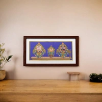 Handpainted Lord Jagannath, Balabhadra, and Subhadra Pattachitra on Tussar Silk (Badasinghara Besha) 13 X 7 Inches - 0.5 in, 13 in, 7 in
