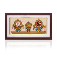 Handpainted Lord Jagannath, Balabhadra, and Subhadra Pattachitra Painting on Tussar Silk (Badasinghara Besha) 13 X 7 Inches - 0.5 in, 13 in, 7 in