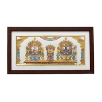 Handpainted Lord Jagannath, Balabhadra, and Subhadra Pattachitra Painting on Tussar Silk (Suna Besha) 13 X 7 Inches - 0.5 in, 13 in, 7 in
