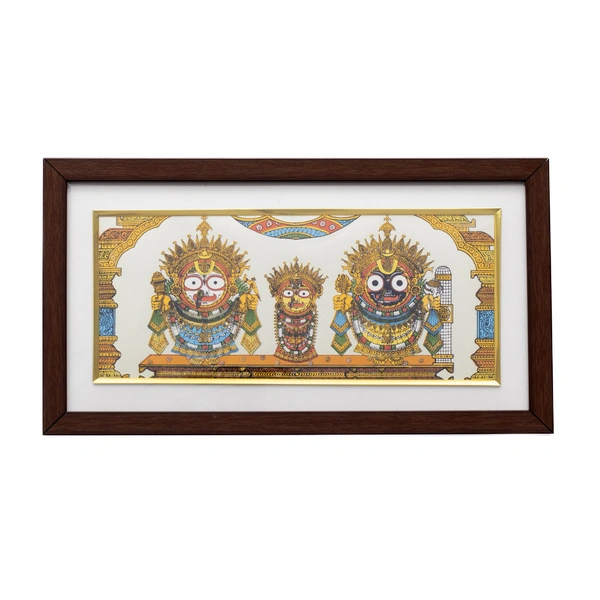Handpainted Lord Jagannath, Balabhadra, and Subhadra Pattachitra Painting on Tussar Silk (Suna Besha) 13 X 7 Inches - 0.5 in, 13 in, 7 in