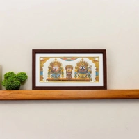 Handpainted Lord Jagannath, Balabhadra, and Subhadra Pattachitra Painting on Tussar Silk (Suna Besha) 13 X 7 Inches - 0.5 in, 13 in, 7 in