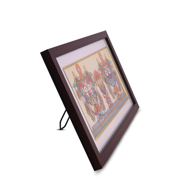 Handprinted Lord Jagannath, Balabhadra, and Subhadra Pattachitra Painting on Tussar Silk (Nagarjuna Besha) 13 X 7 Inches - 0.5 in, 12 in, 7 in