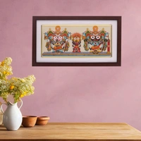 Handprinted Lord Jagannath, Balabhadra, and Subhadra Pattachitra Painting on Tussar Silk (Nagarjuna Besha) 13 X 7 Inches - 0.5 in, 12 in, 7 in
