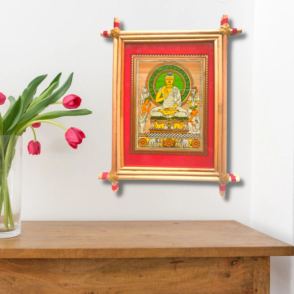 Handprinted Palm Leaf Buddha Painting Frame - 0.5 in, 6 in, 9 in