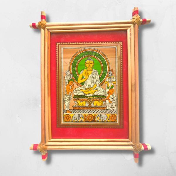 Handprinted Palm Leaf Buddha Painting Frame - 0.5 in, 6 in, 9 in