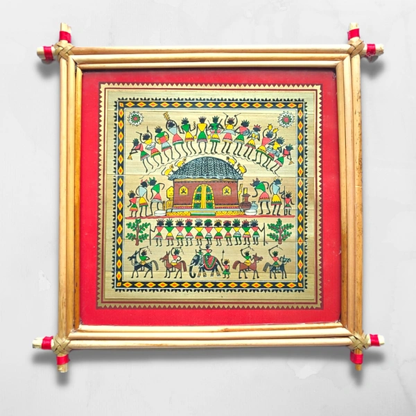 Handprinted Palm Leaf Saura Painting Frame - 0.5 in, 10 in, 10 in