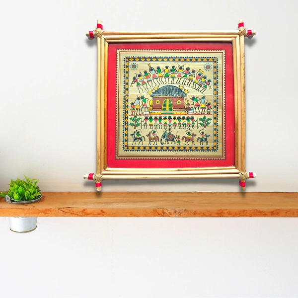 Handprinted Palm Leaf Saura Painting Frame - 0.5 in, 10 in, 10 in