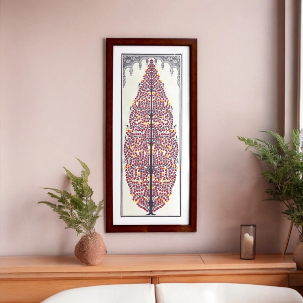 Hand-Printed Pattachitra Tree of Life Tussar Silk Wall Art - 0.5 in, 9 in, 19 in