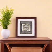 Hand-Printed Saura Tribal Tabletop Painting on Tussar Silk | 6.5 X 6.5 inches - 0.5 in, 6.5 in, 6.5 in