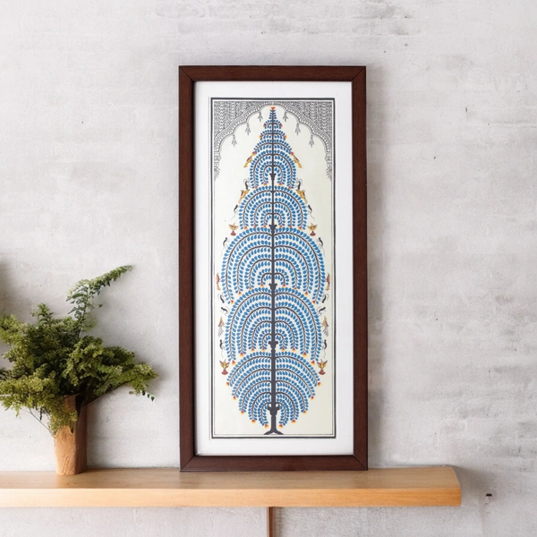 Indian Pattachitra Tree of Life on Tussar Silk | Handprinted Painting - 0.5 in, 9 in, 19 in