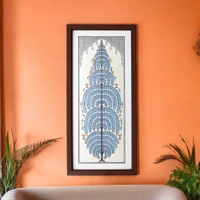 Indian Pattachitra Tree of Life on Tussar Silk | Handprinted Painting - 0.5 in, 9 in, 19 in