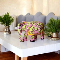 Jaipur Blue Pottery Wooden Elephant | Handcrafted decor (Pink) - 3 in, 2 in, 3 in
