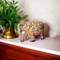 Jaipur Blue Pottery Wooden Elephant | Handcrafted decor (Pink) - 3 in, 2 in, 3 in
