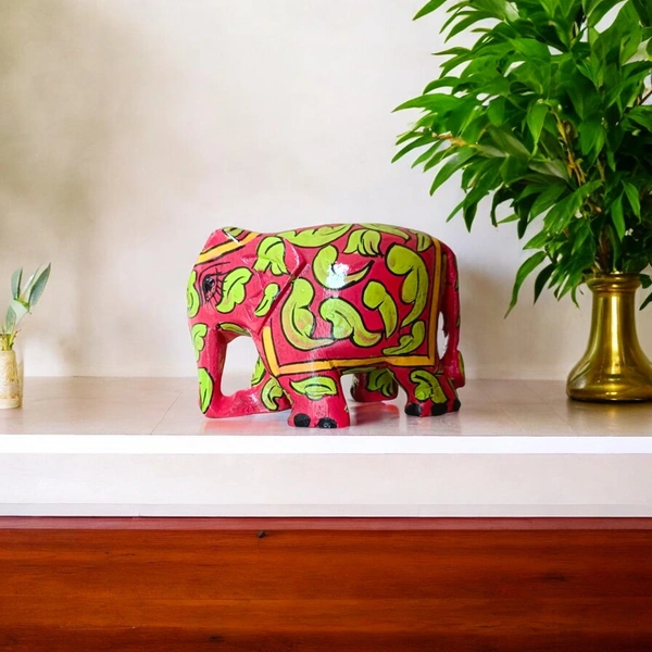 Jaipur Blue Pottery Wooden Elephant | Handcrafted decor (Red) - 3 in, 2 in, 3 in