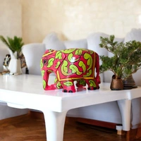 Jaipur Blue Pottery Wooden Elephant | Handcrafted decor (Red) - 3 in, 2 in, 3 in