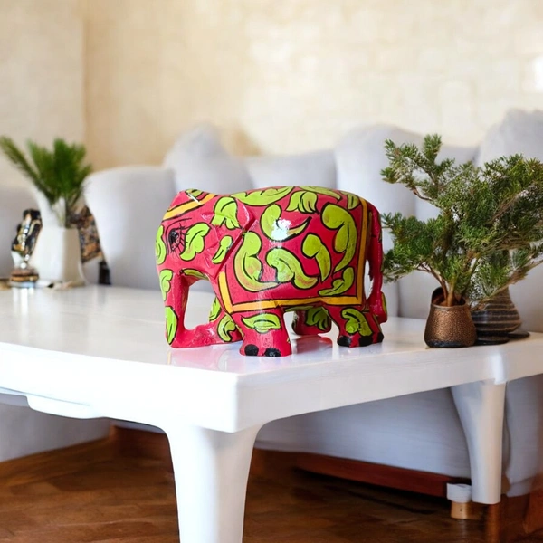 Jaipur Blue Pottery Wooden Elephant | Handcrafted decor (Red) - 3 in, 2 in, 3 in