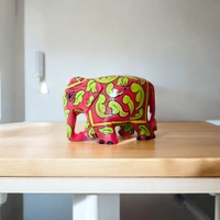 Jaipur Blue Pottery Wooden Elephant | Handcrafted decor (Red) - 3 in, 2 in, 3 in