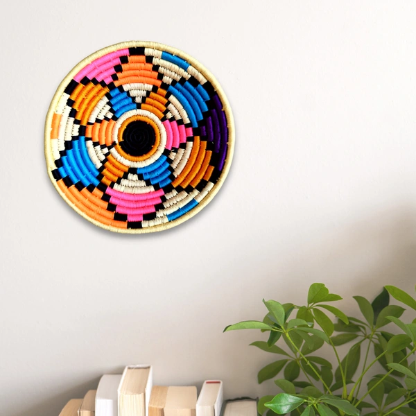 Multi Colour Sabai Grass Wall Basket | Bohemien decor | Ecofriendly & Sustainable | 10 inches - 1 in, 10 in, 10 in