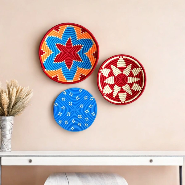 Natural Sophistication Sabai Hanging Basket Bohemian Wall Art | Set of 3 (8" 10" 12")