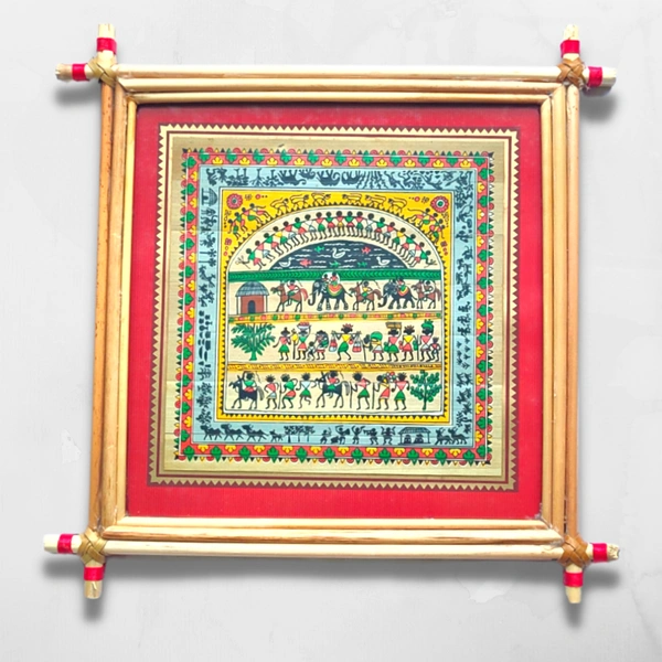 Saura Painting on Handprinted Palm Leaf Frame - 0.5 in, 10 in, 10 in