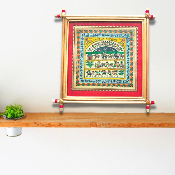 Saura Painting on Handprinted Palm Leaf Frame - 0.5 in, 10 in, 10 in